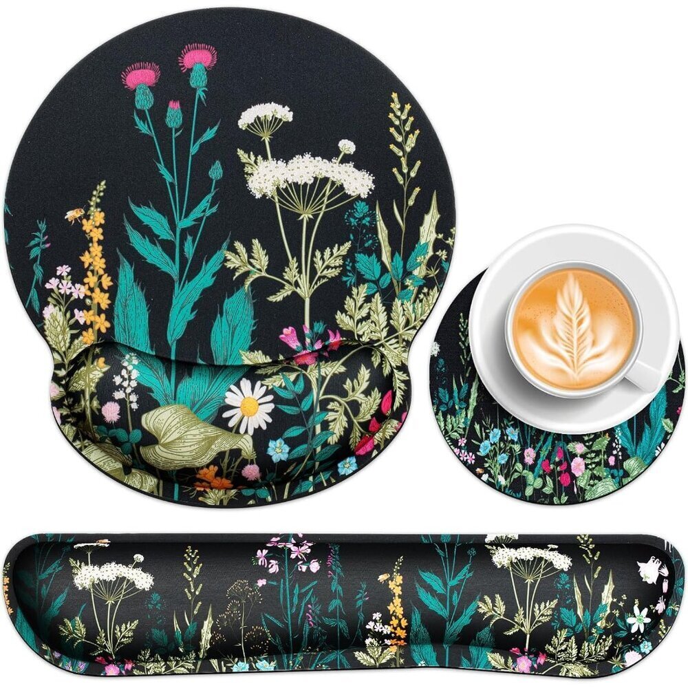 Ergonomic Wrist Rest Mouse Pad Set Floral 3-Pack
